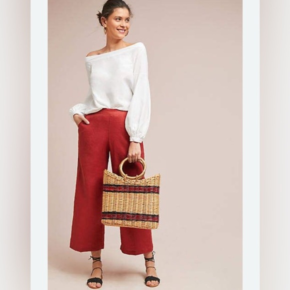 4OUR DREAMERS Linen wide leg burnt orange pull on woman Lagonlook boho capri L - Picture 1 of 14